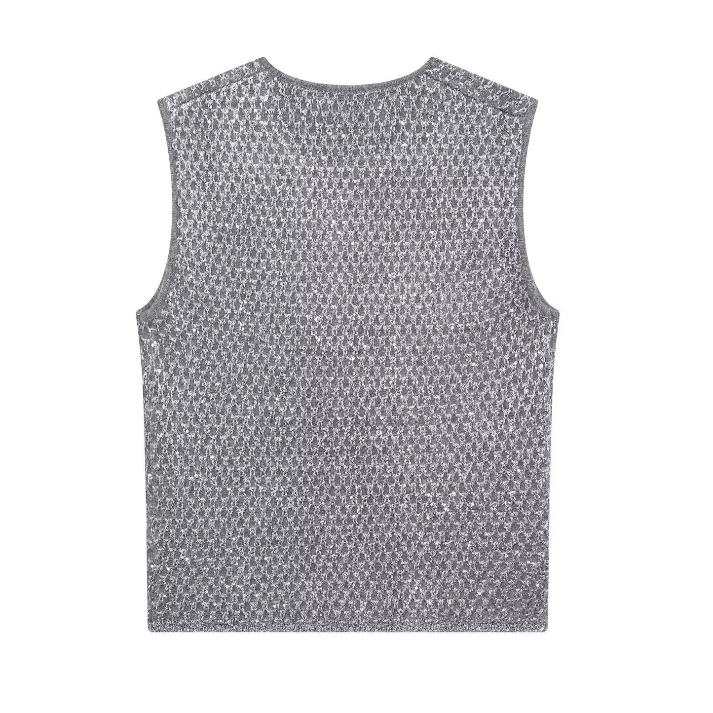 Zeyra Metallic Knit Beaded Top