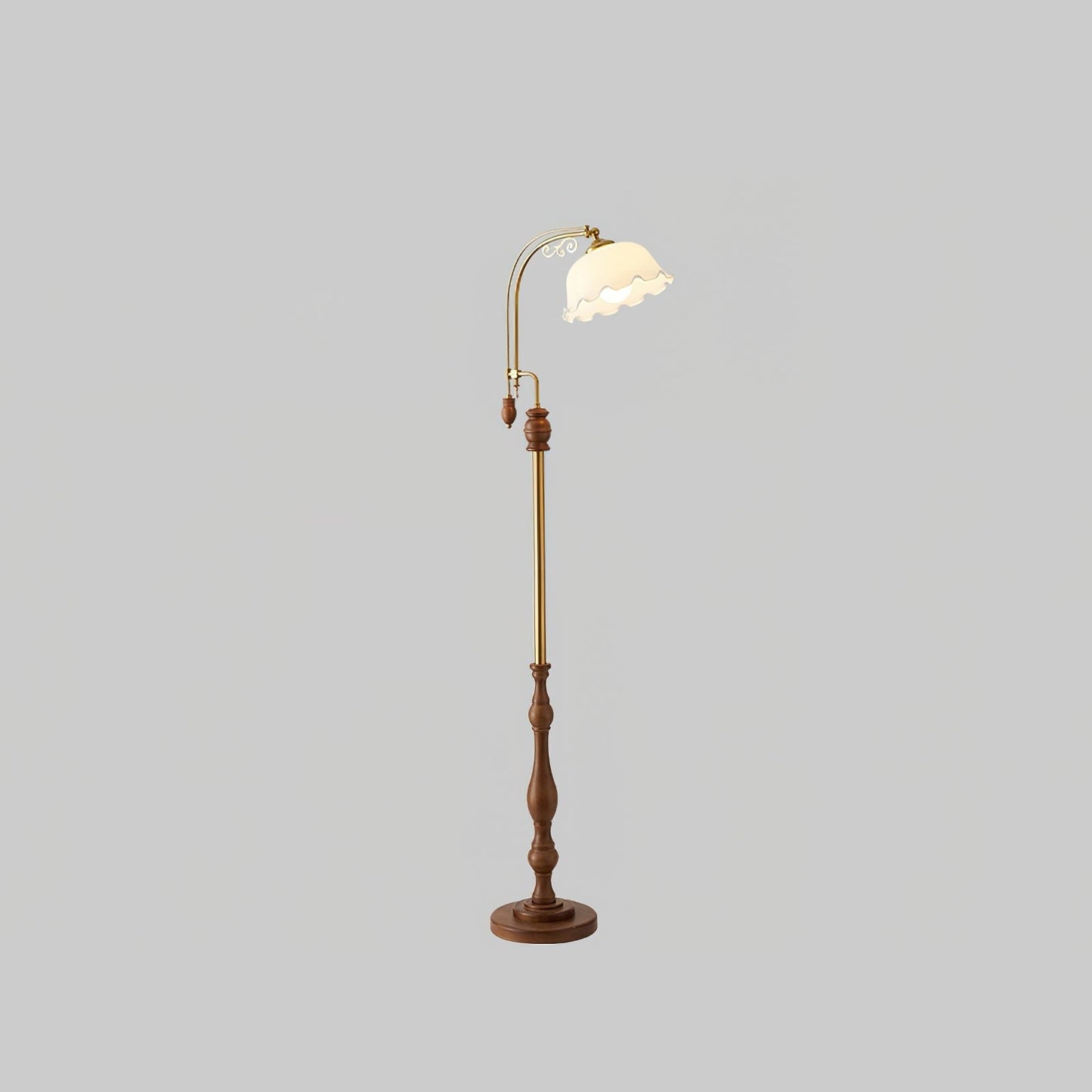 Arched Wood & Brass Floor Lamp