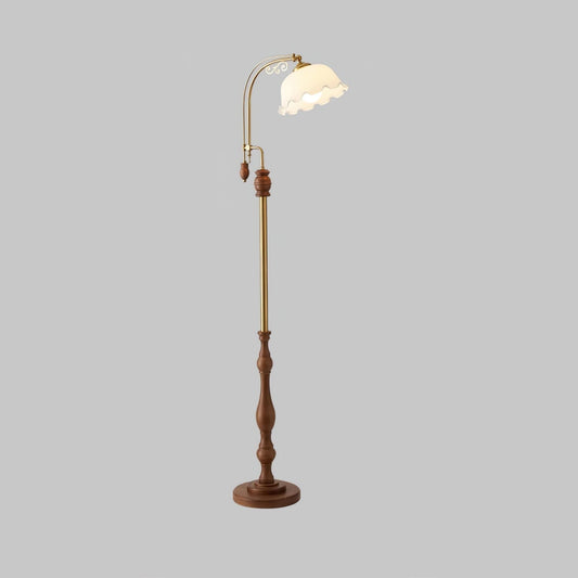 Arched Wood & Brass Floor Lamp