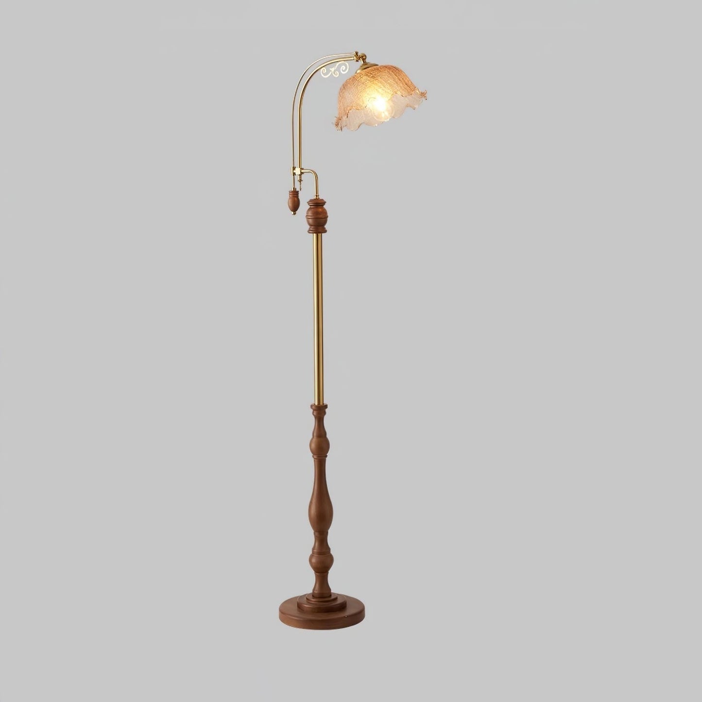 Arched Wood & Brass Floor Lamp