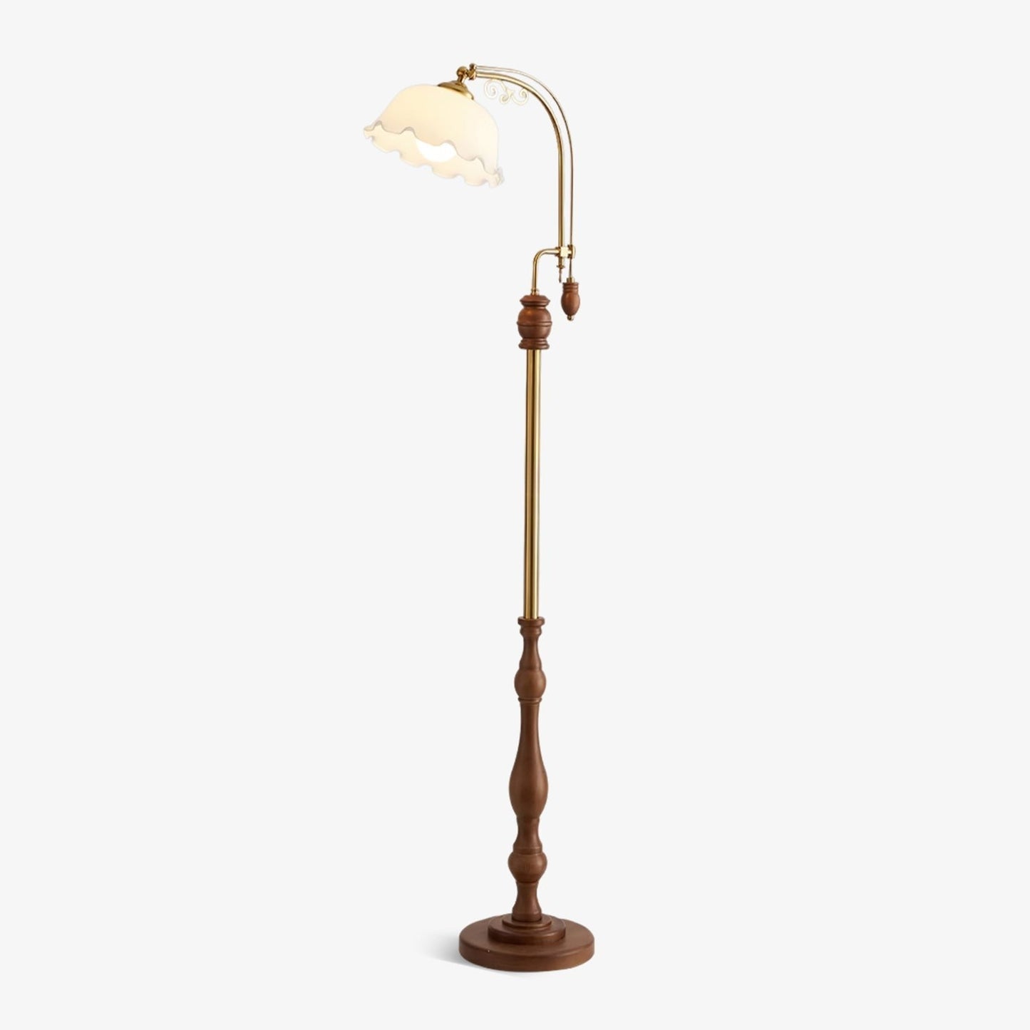 Arched Wood & Brass Floor Lamp