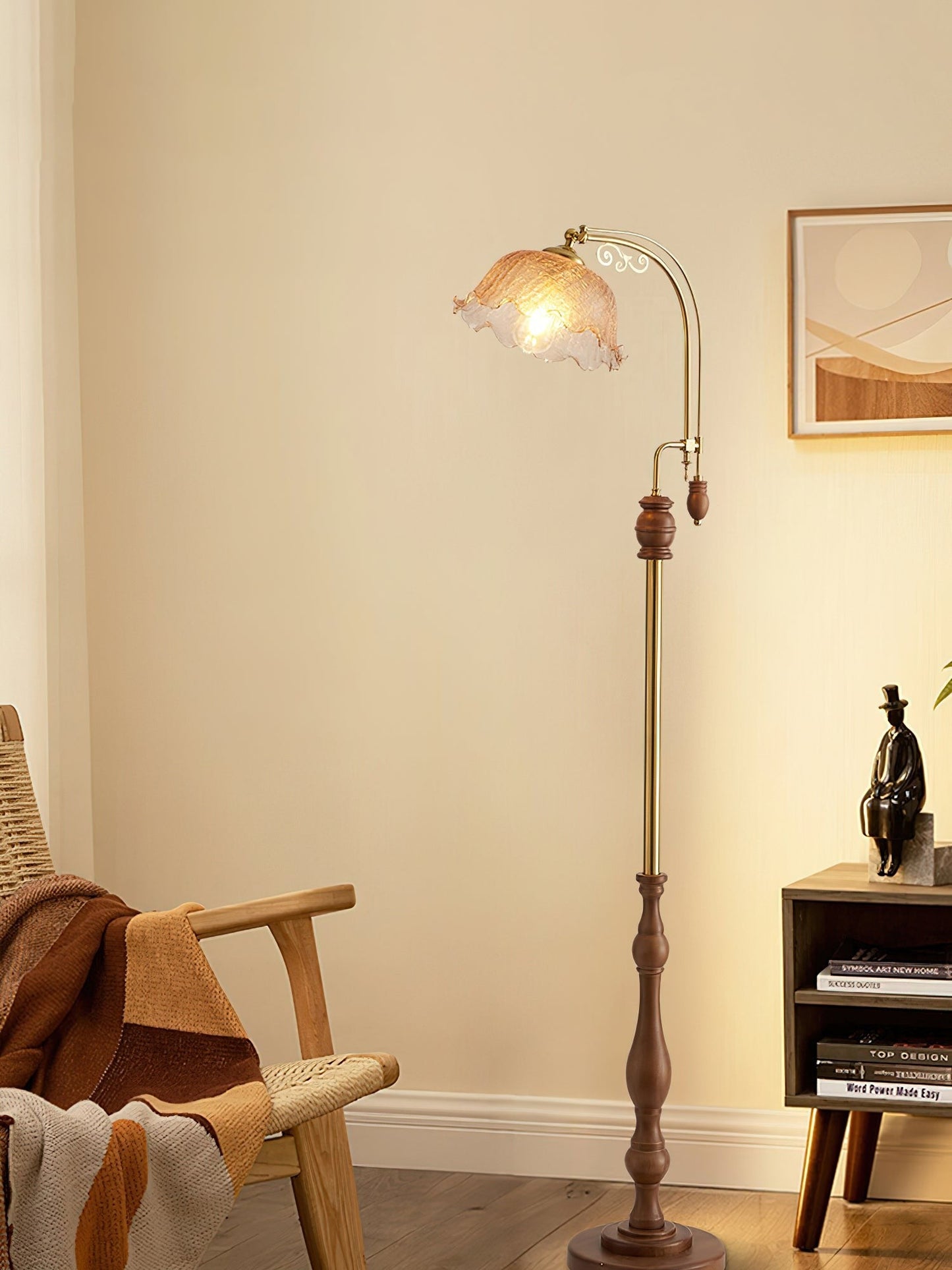 Arched Wood & Brass Floor Lamp
