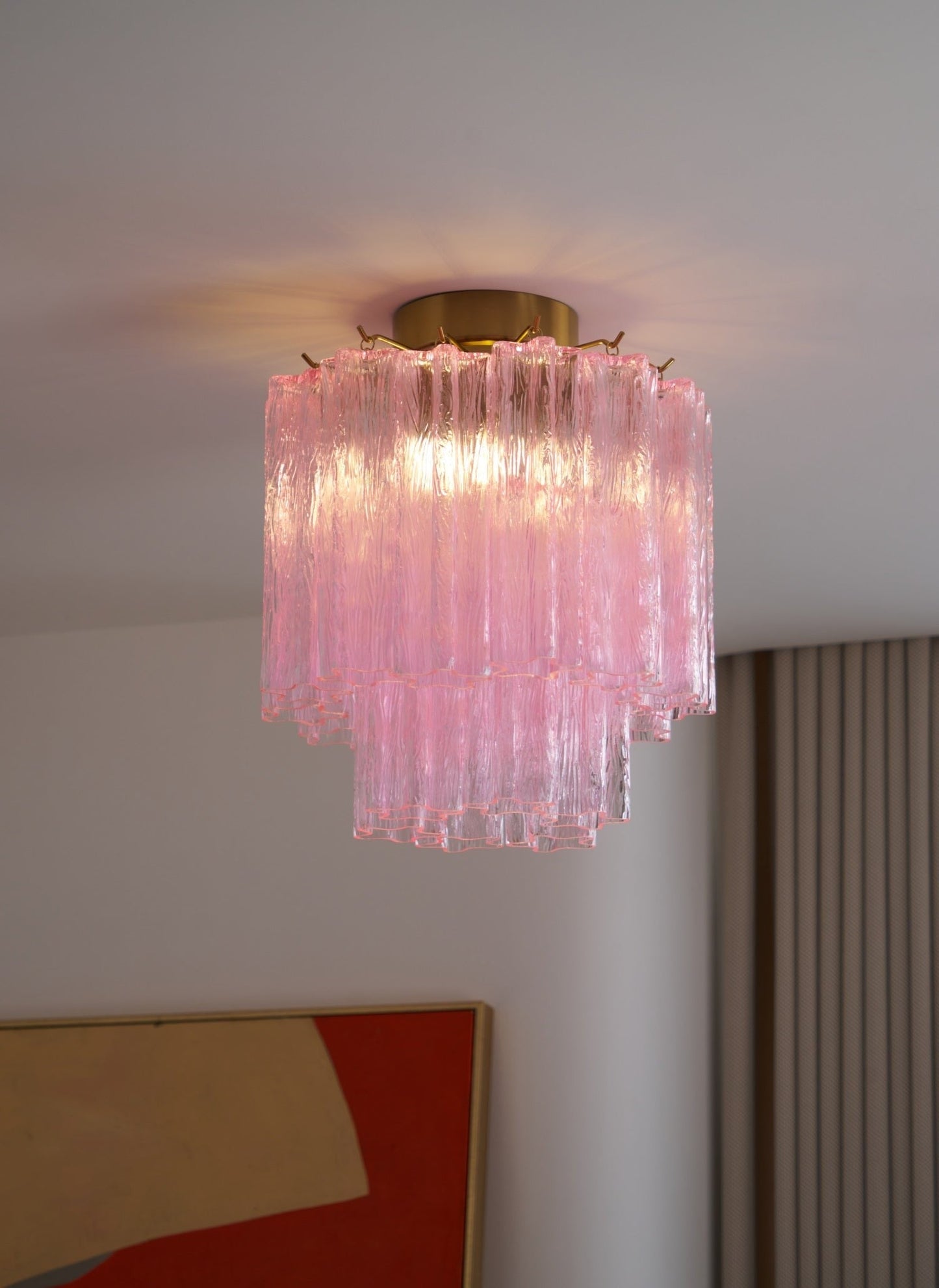 Fiora Pink Glass Flush Ceiling Light