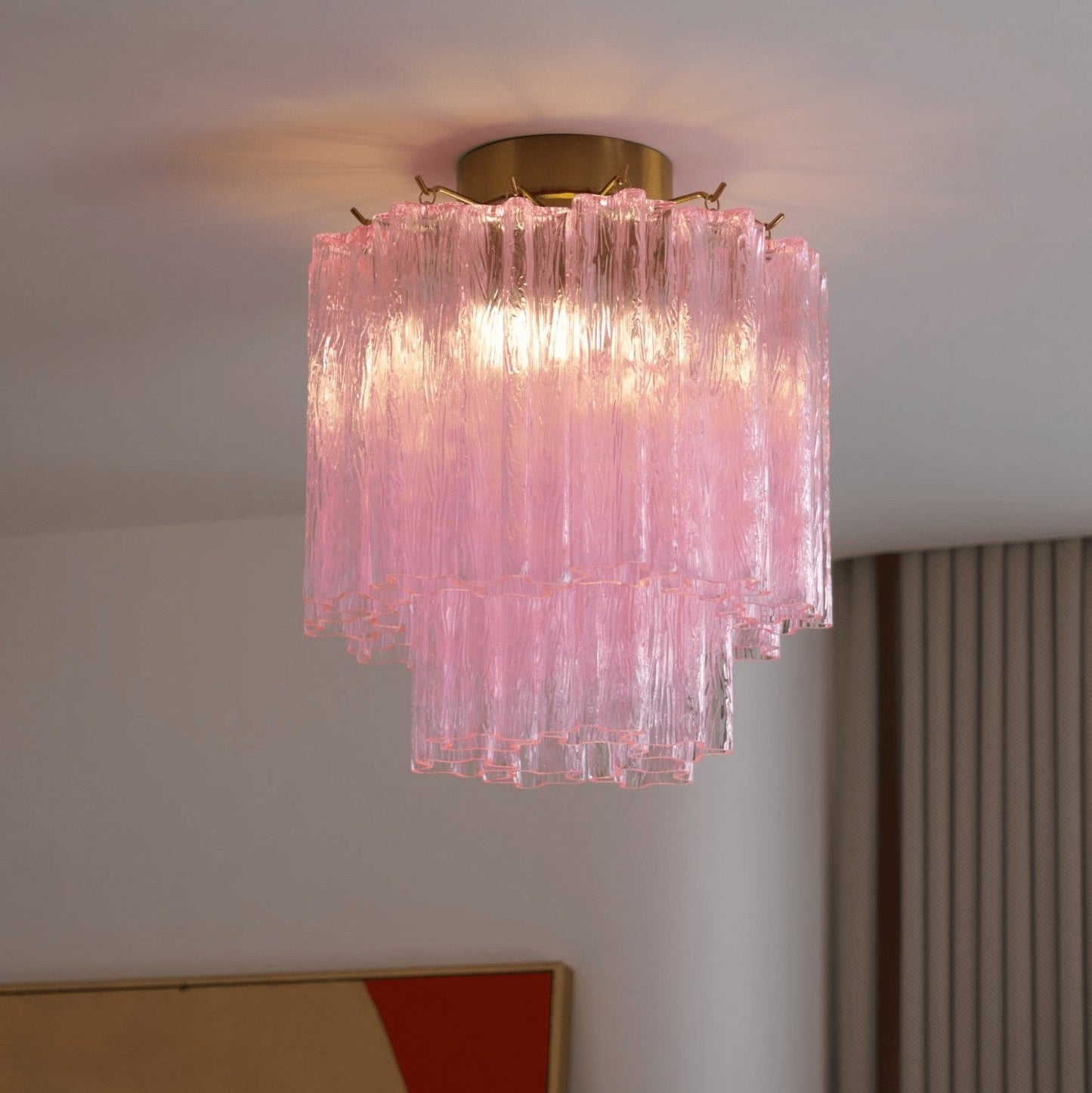 Fiora Pink Glass Flush Ceiling Light