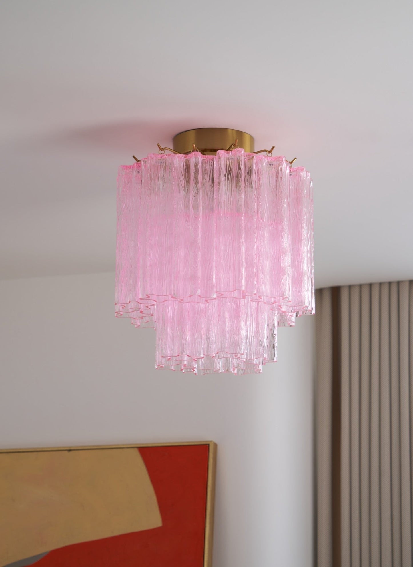 Fiora Pink Glass Flush Ceiling Light