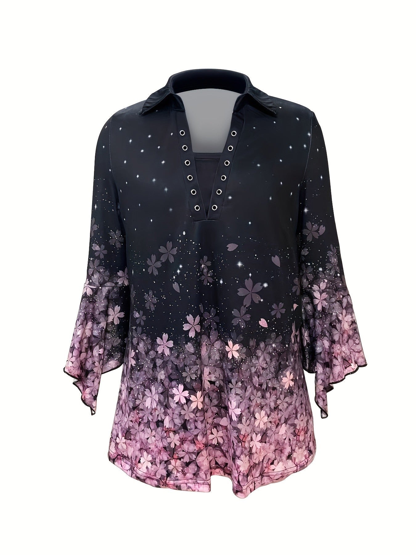 Liora Printed Lapel Button Top