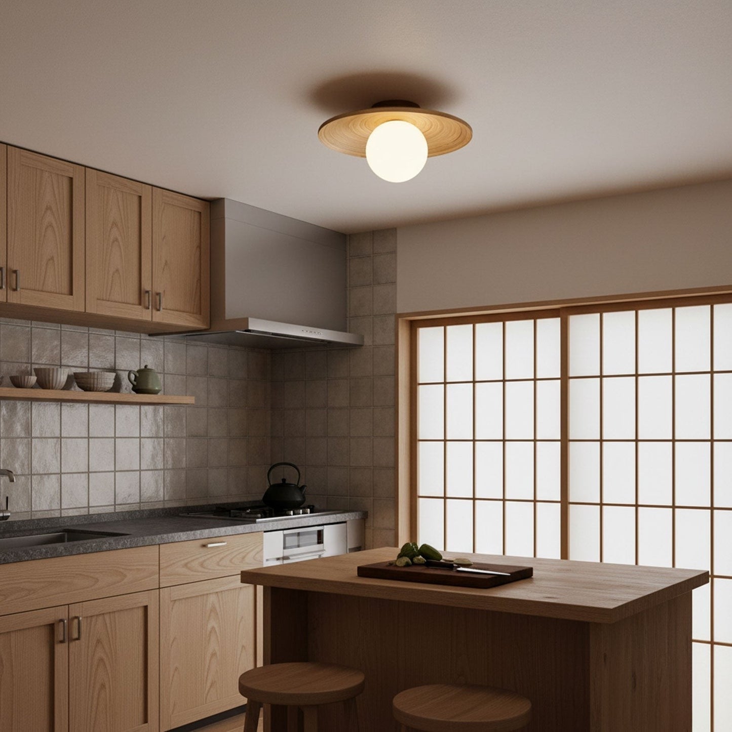 Soluna Wood Disc Ceiling Light