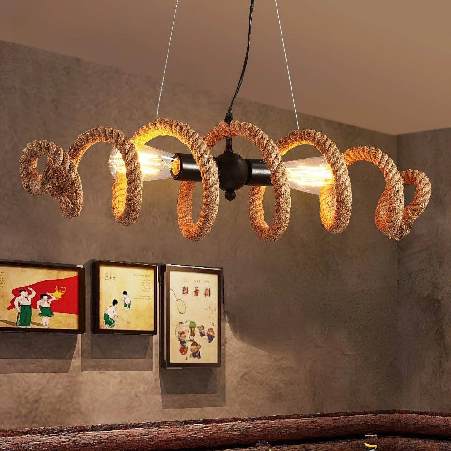 Spiral Hemp Rope Industrial Chandelier