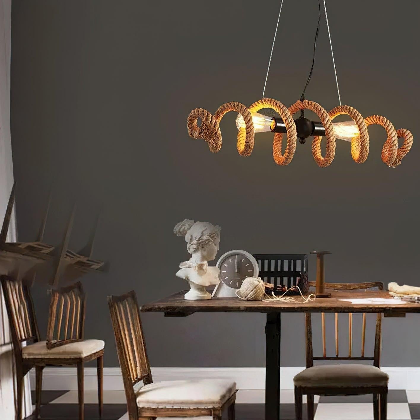 Spiral Hemp Rope Industrial Chandelier